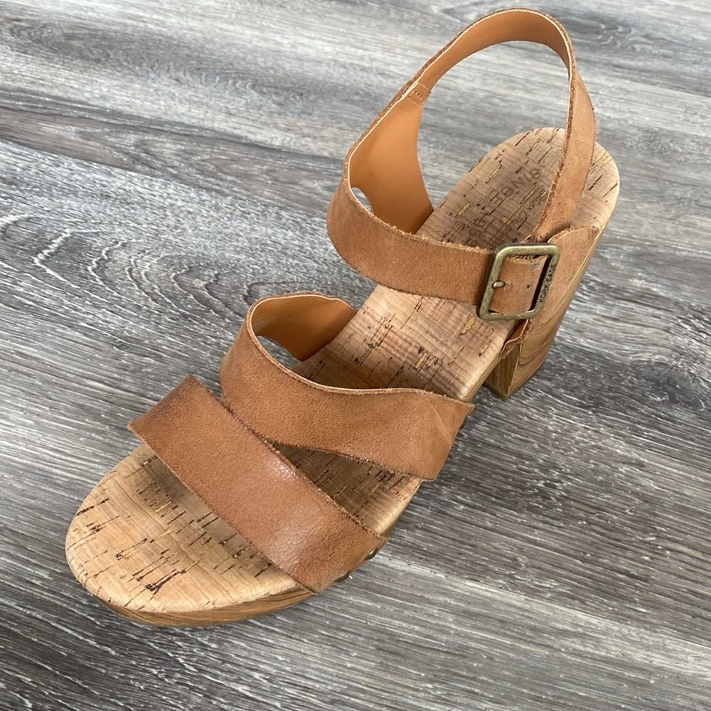 Kork-Ease Tan Leather Platform Sandals Sz 10 Straps Boho Coastal Beach Vacation - Picture 4 of 12